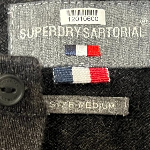 Superdry Sartorial Men’s Sweater M Dark Gray Cotton Cashmere Henley Pullover - Picture 4 of 11